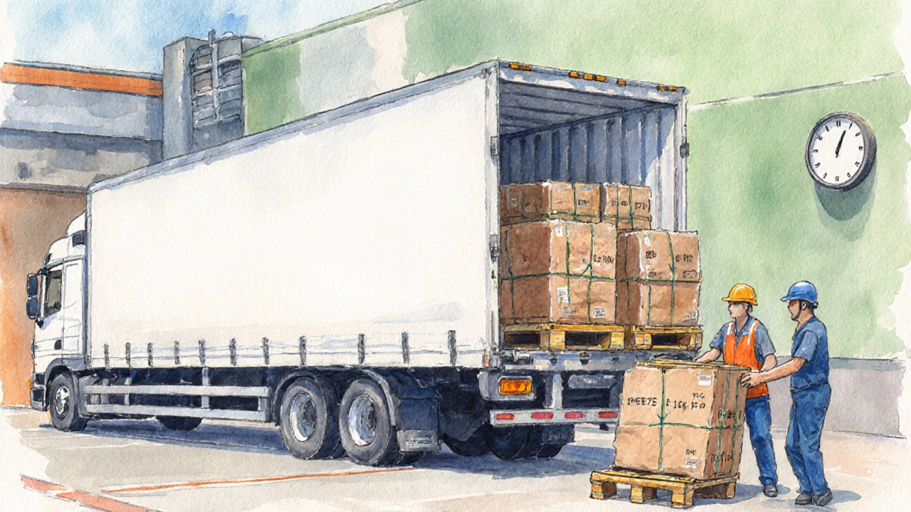 Truck loading multiple pallets, showing batch shipping, exchange and early pickup.