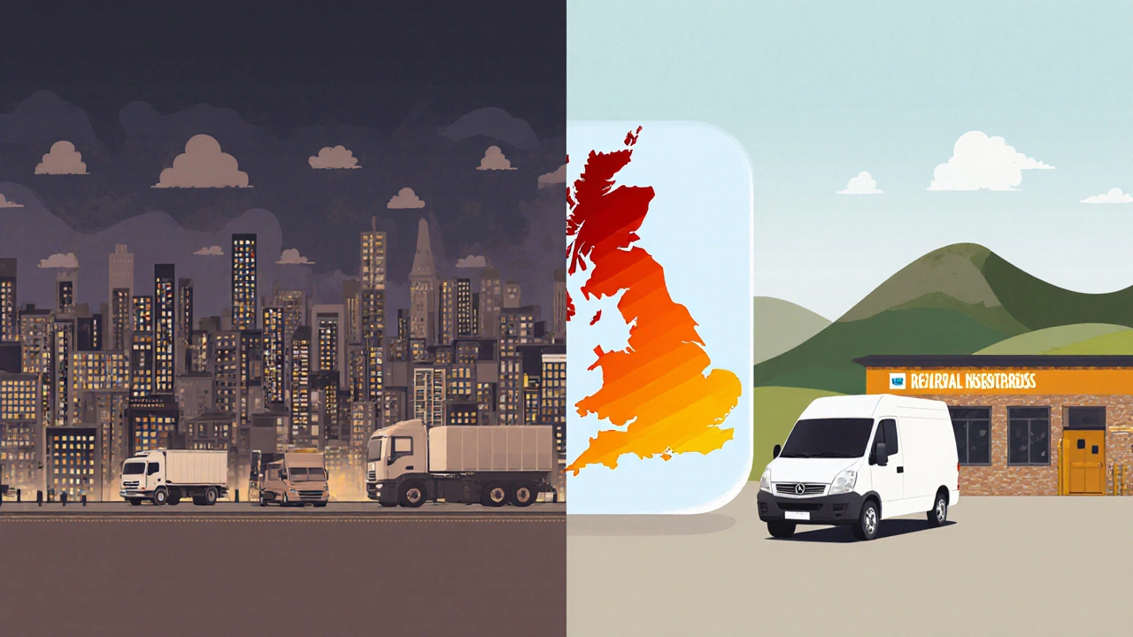 Contrast between urban and rural shipping cut-off times across the UK.