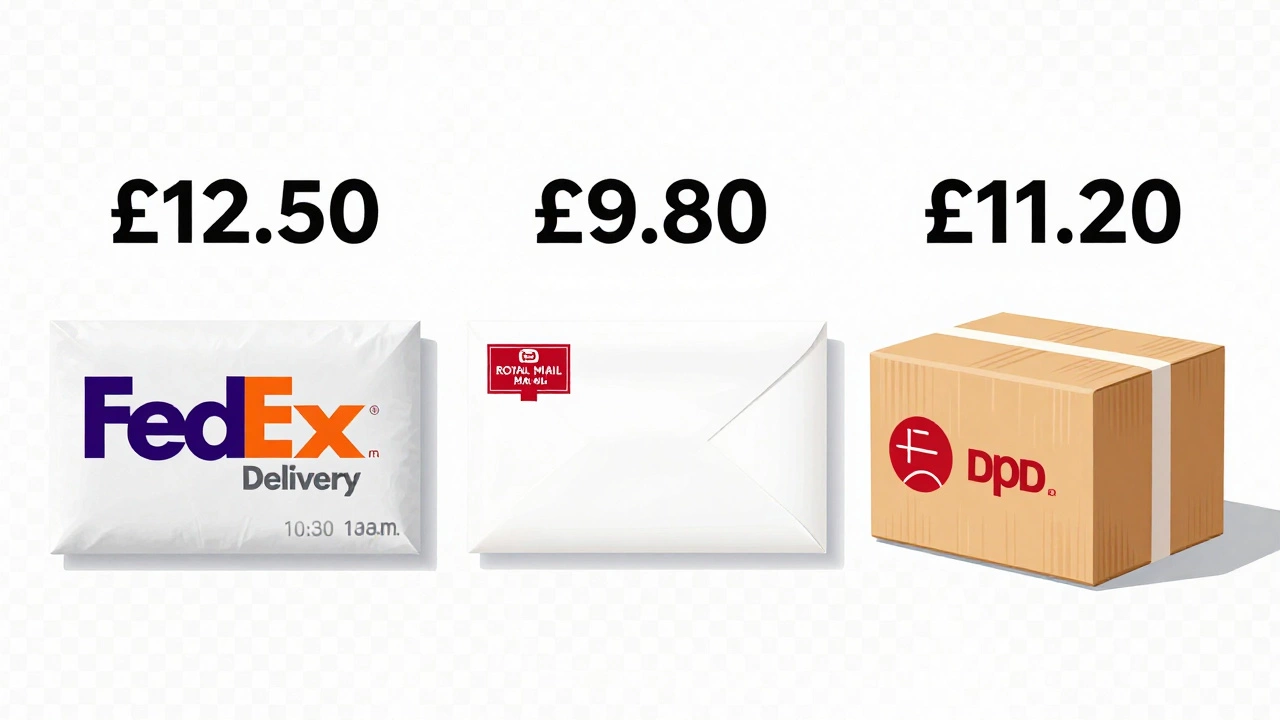 Three overnight delivery services compared with price tags and delivery time stamps.
