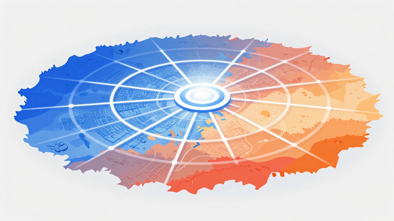 Delivery van traveling through different geographic zones.