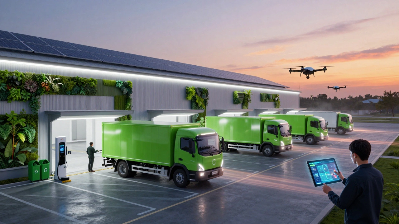 Electric trucks at automated charging station