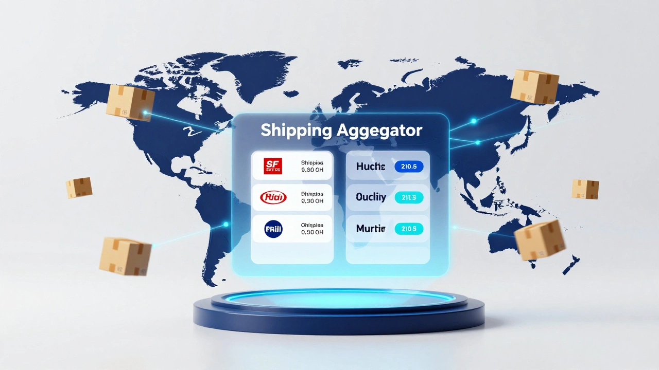 Digital holographic interface comparing shipping rates for different couriers.