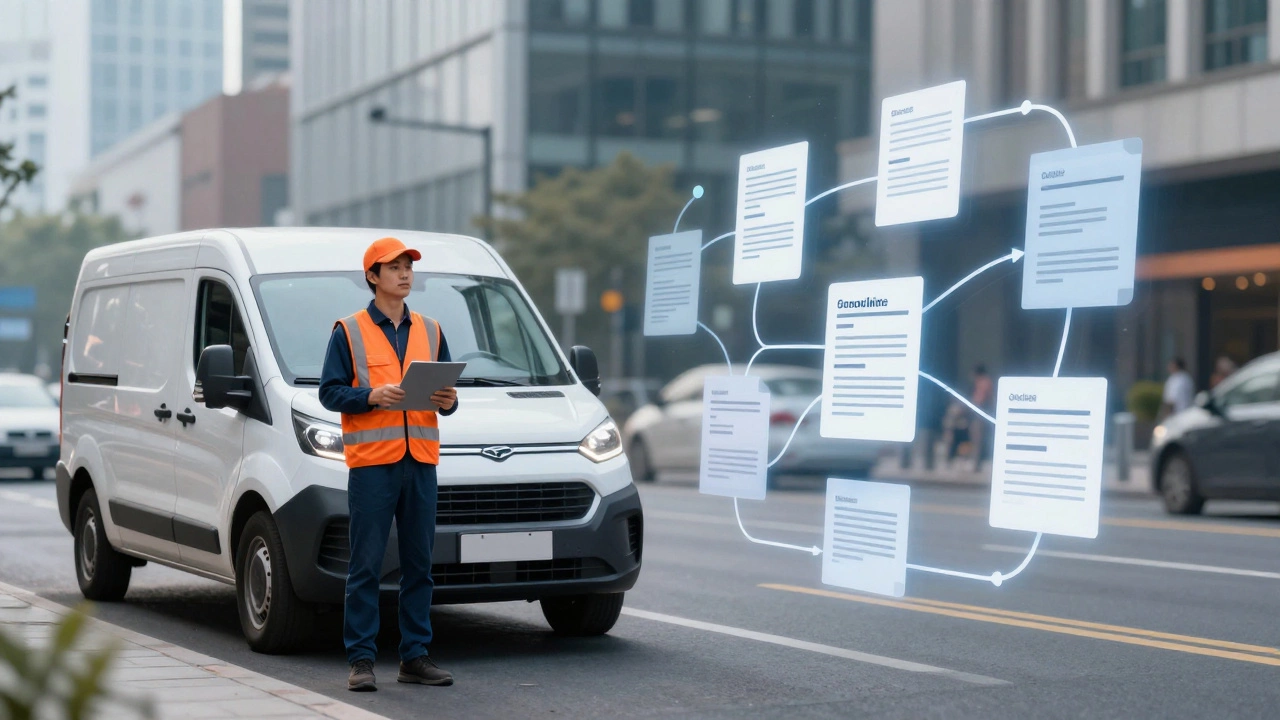 Delivery driver and van illustrating logistics operational costs