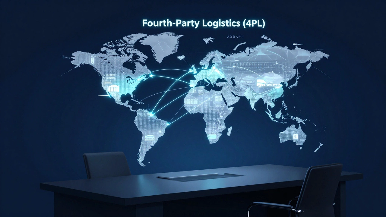 Holographic global map showing connected supply chain data flows