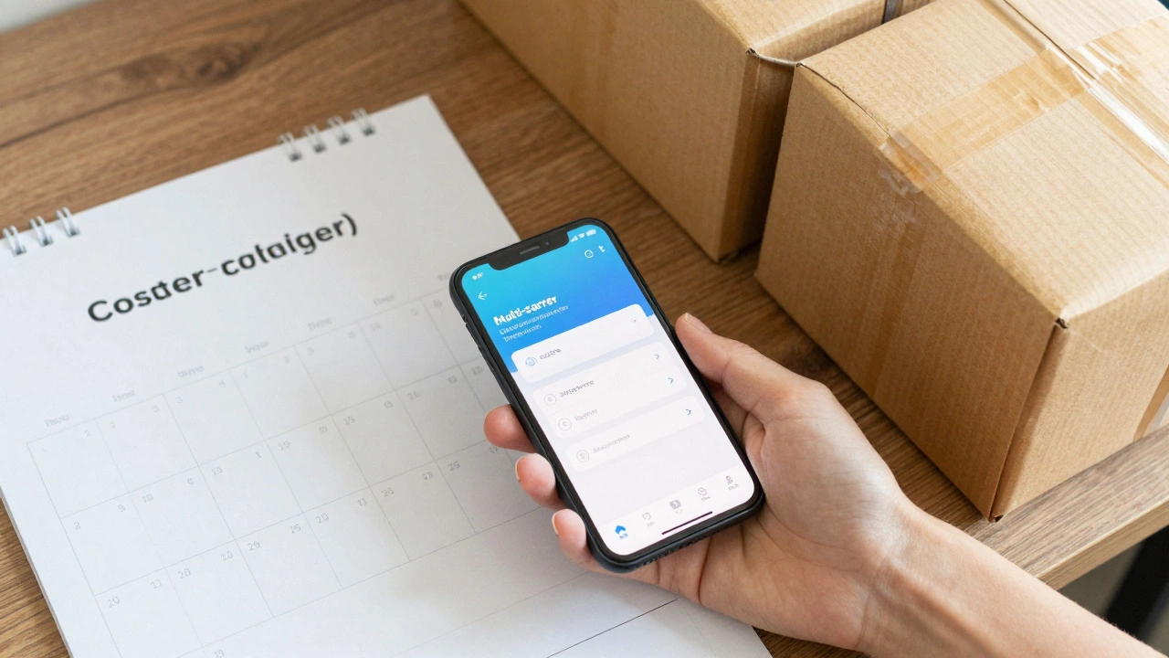 Organized workspace with consolidated parcels for efficient shipping