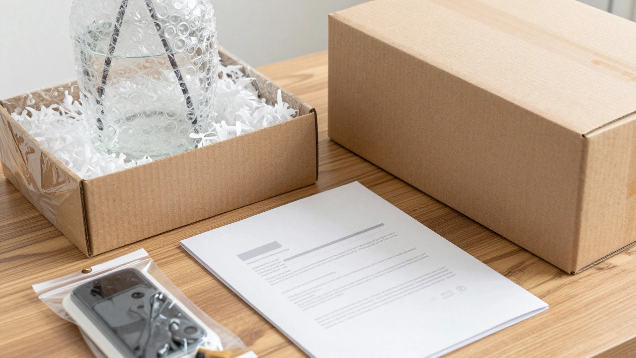 Various items packed securely for courier, including fragile goods and documents.