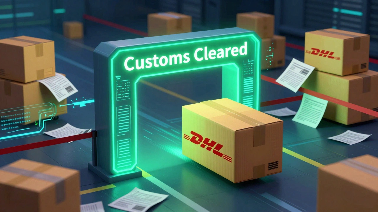Package passing through green customs gate while others are delayed