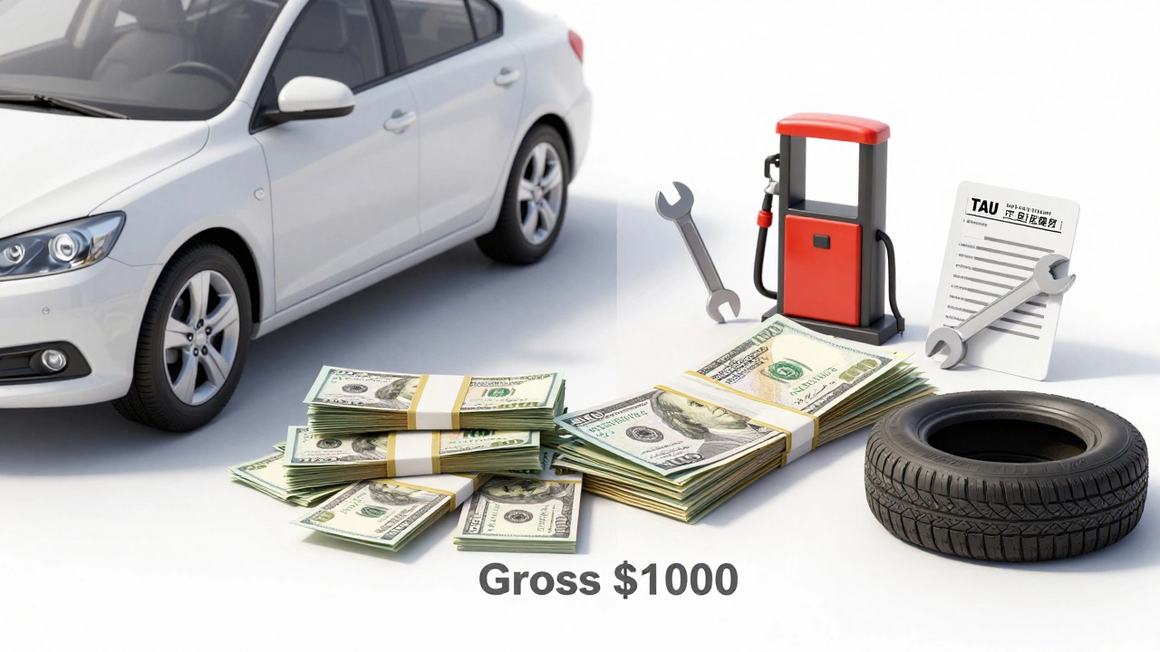 Visual comparison of gross earnings versus expenses and net profit.