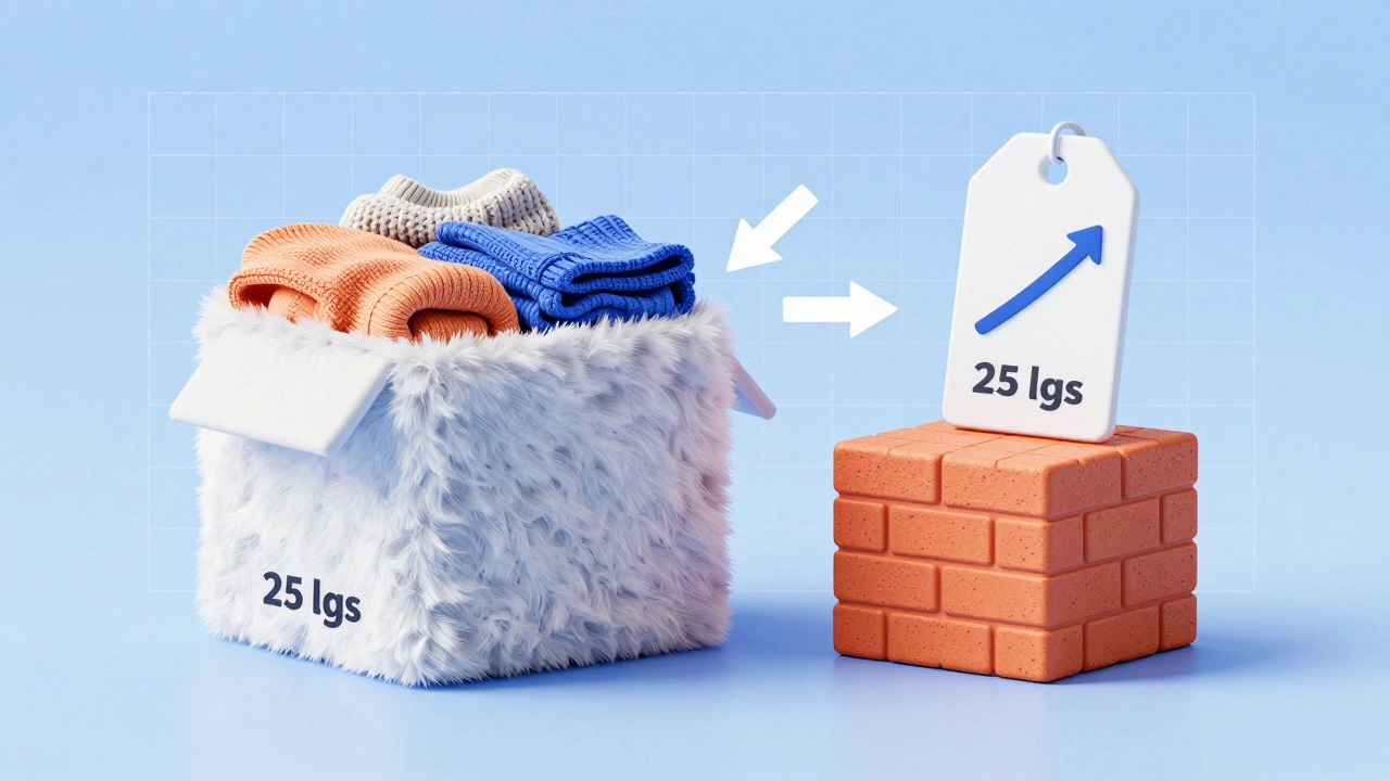 Visual metaphor comparing dense vs fluffy boxes for dimensional weight