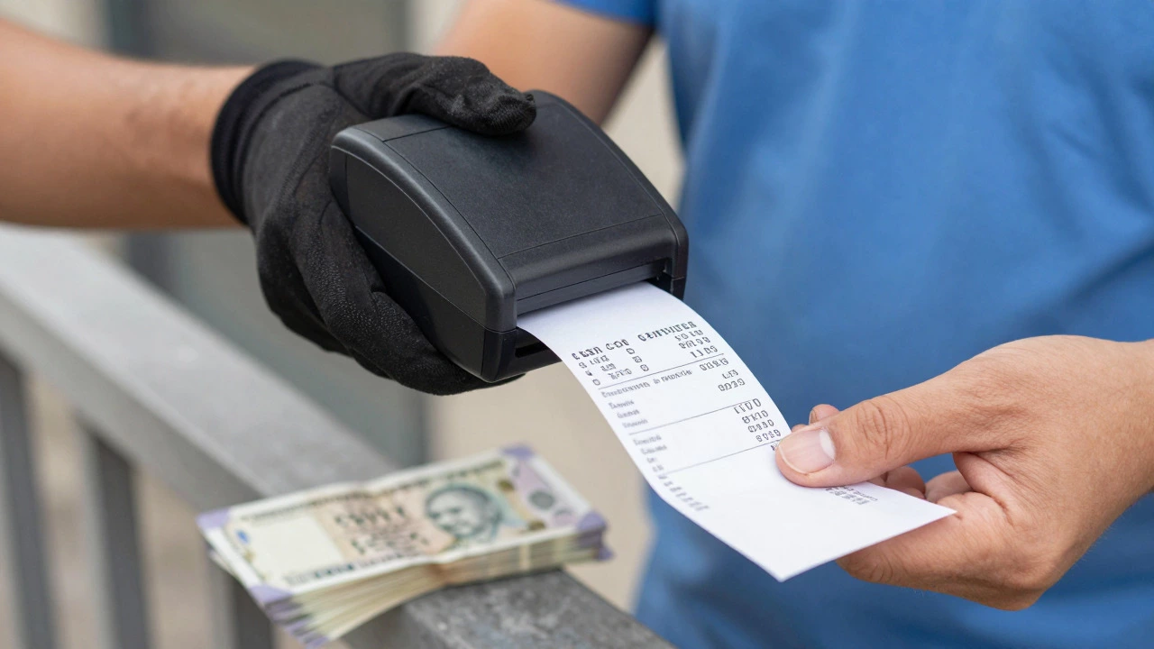 Driver printing a thermal receipt after a cash-on-delivery transaction
