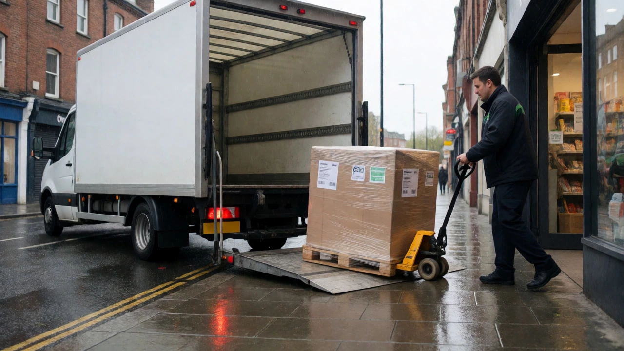 Driver using a tail lift and pallet jack for last-mile delivery