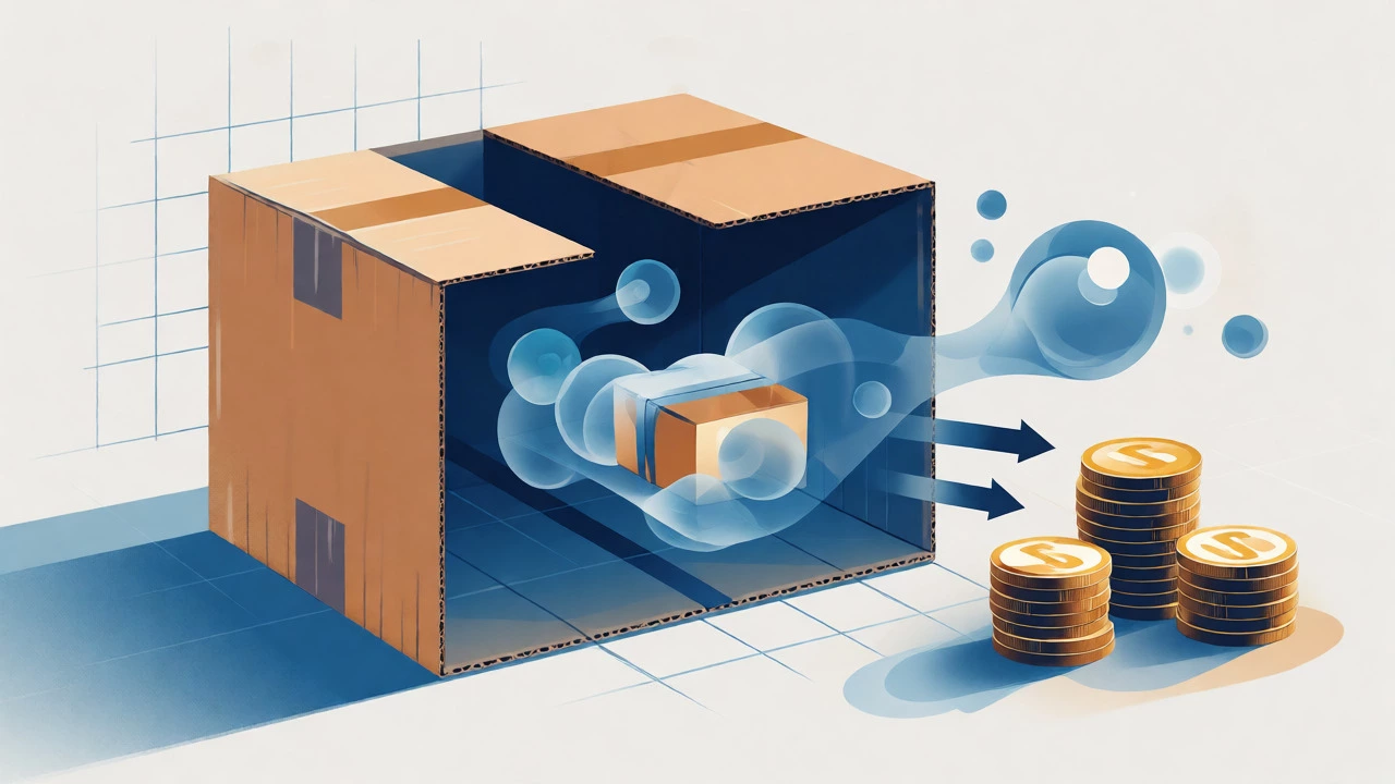 Visual representation of dimensional weight in a box