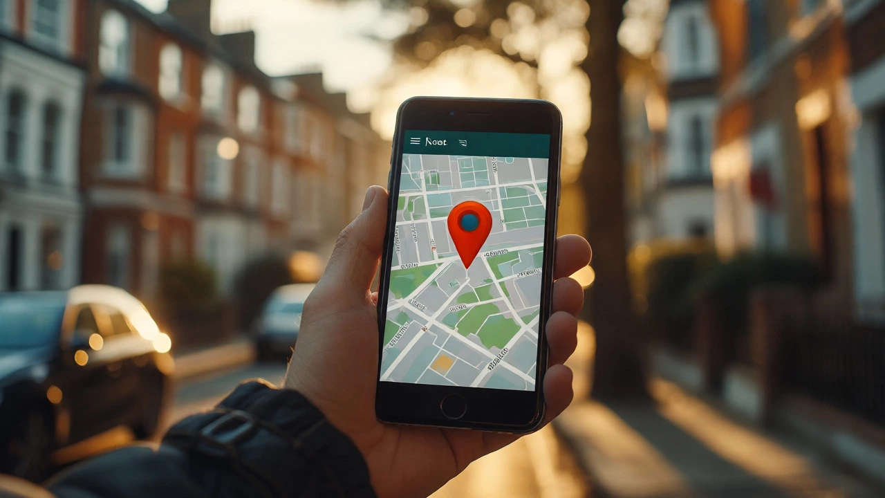 Customer viewing live delivery tracking map on smartphone with residential street in background.